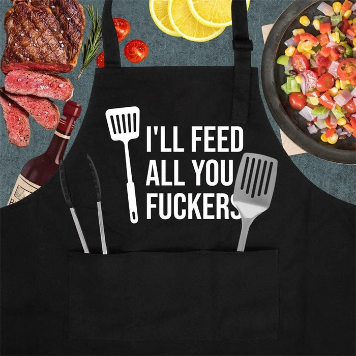 Humorous Letter Print Polyester Apron Stain Resistant Unisex for Kitchen Baking BBQ - Black - 5