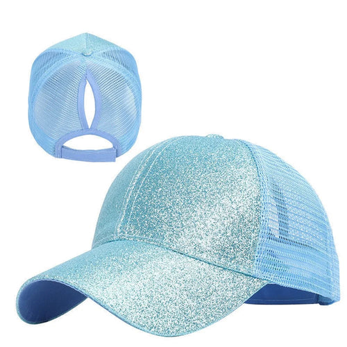 Sequined Design Baseball Cap Casual Hollow Mesh Dad Hat Adjustable Size for Running Workouts and Outdoor Activities - Blue - 1