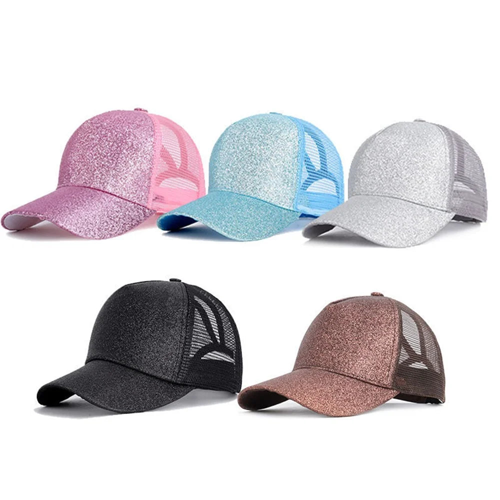 Sequined Design Baseball Cap Casual Hollow Mesh Dad Hat Adjustable Size for Running Workouts and Outdoor Activities - Blue - 2