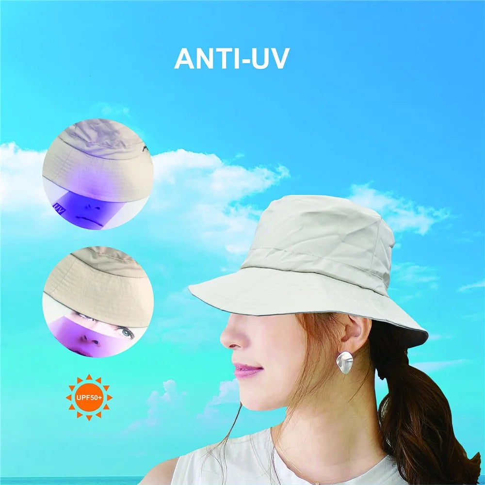 PICTET.FINO RH55 Summer Beach Women Folding Bucket Cap UPF50+ Sun Protection Fisherman Hat - Beige - 4