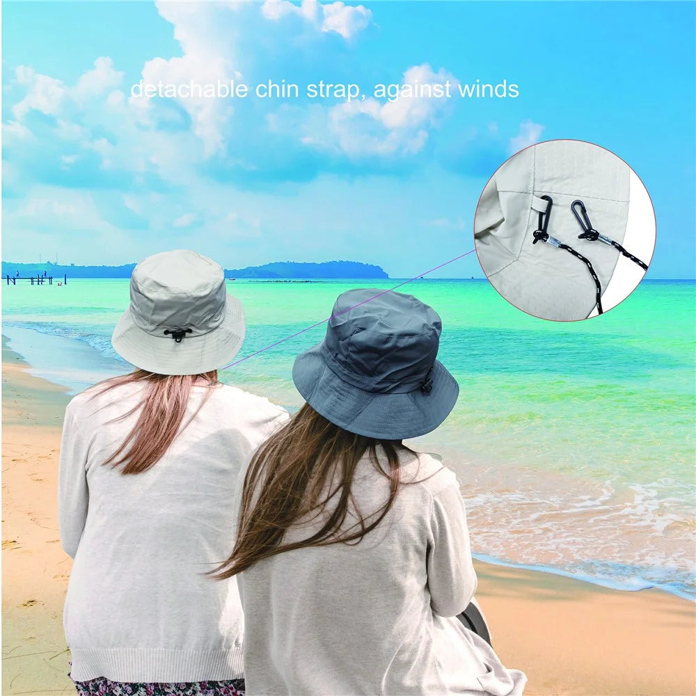 PICTET.FINO RH55 Summer Beach Women Folding Bucket Cap UPF50+ Sun Protection Fisherman Hat - Beige - 5