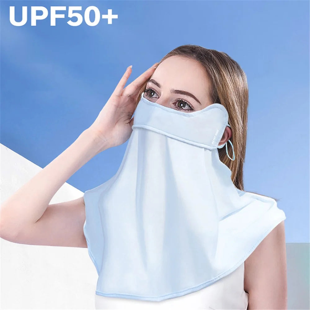 PICTET.FINO RH84 UV Protection Women Ice Silk Face Mask Neck Scarf with Adjustable Ear Loops - Baby Blue - 2