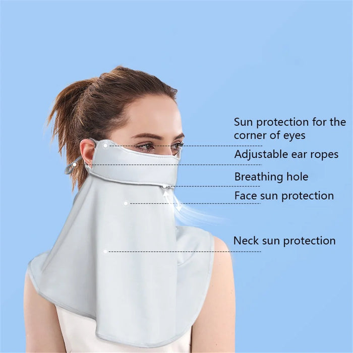 PICTET.FINO RH84 UV Protection Women Ice Silk Face Mask Neck Scarf with Adjustable Ear Loops - Baby Blue - 3