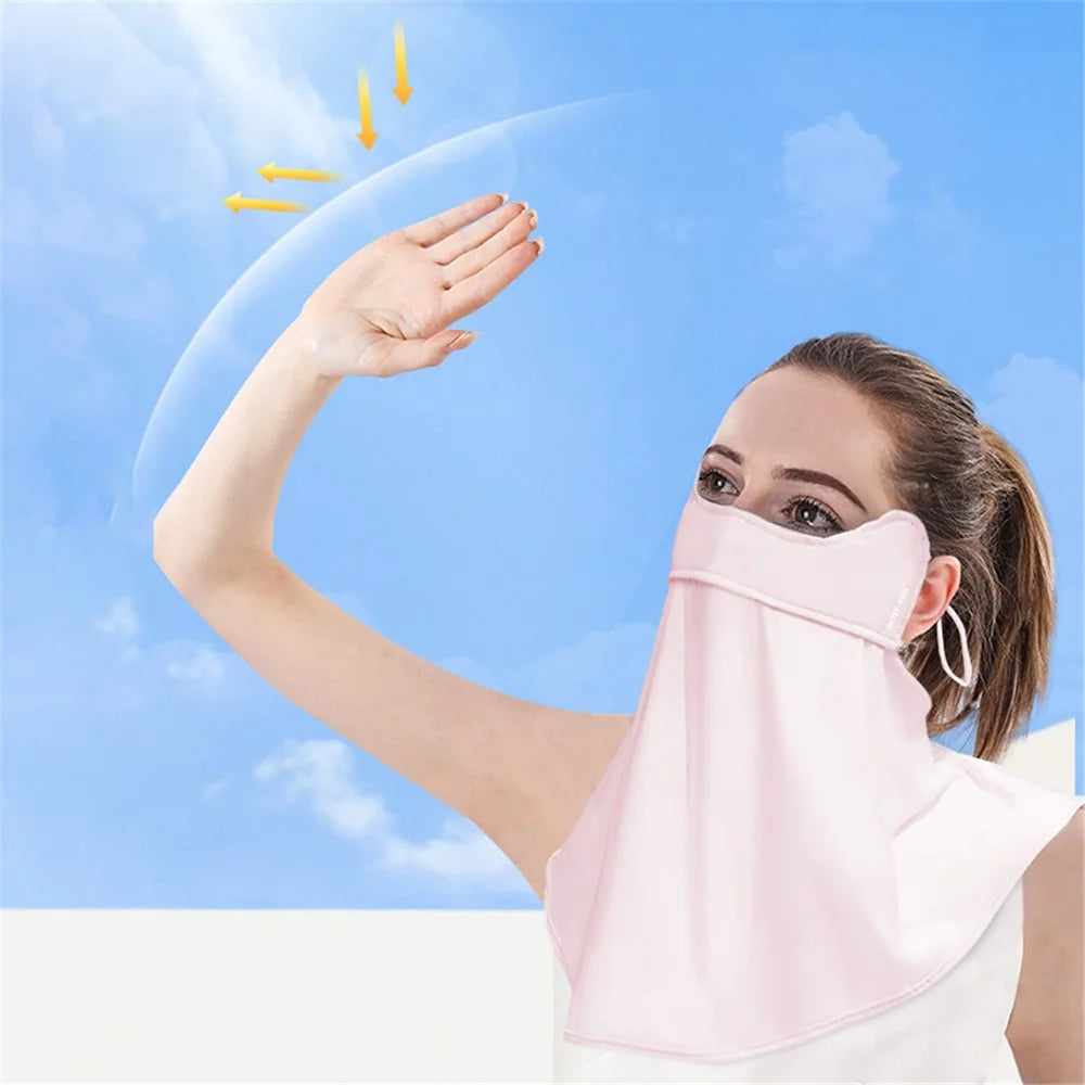 PICTET.FINO RH84 UV Protection Women Ice Silk Face Mask Neck Scarf with Adjustable Ear Loops - Baby Blue - 6