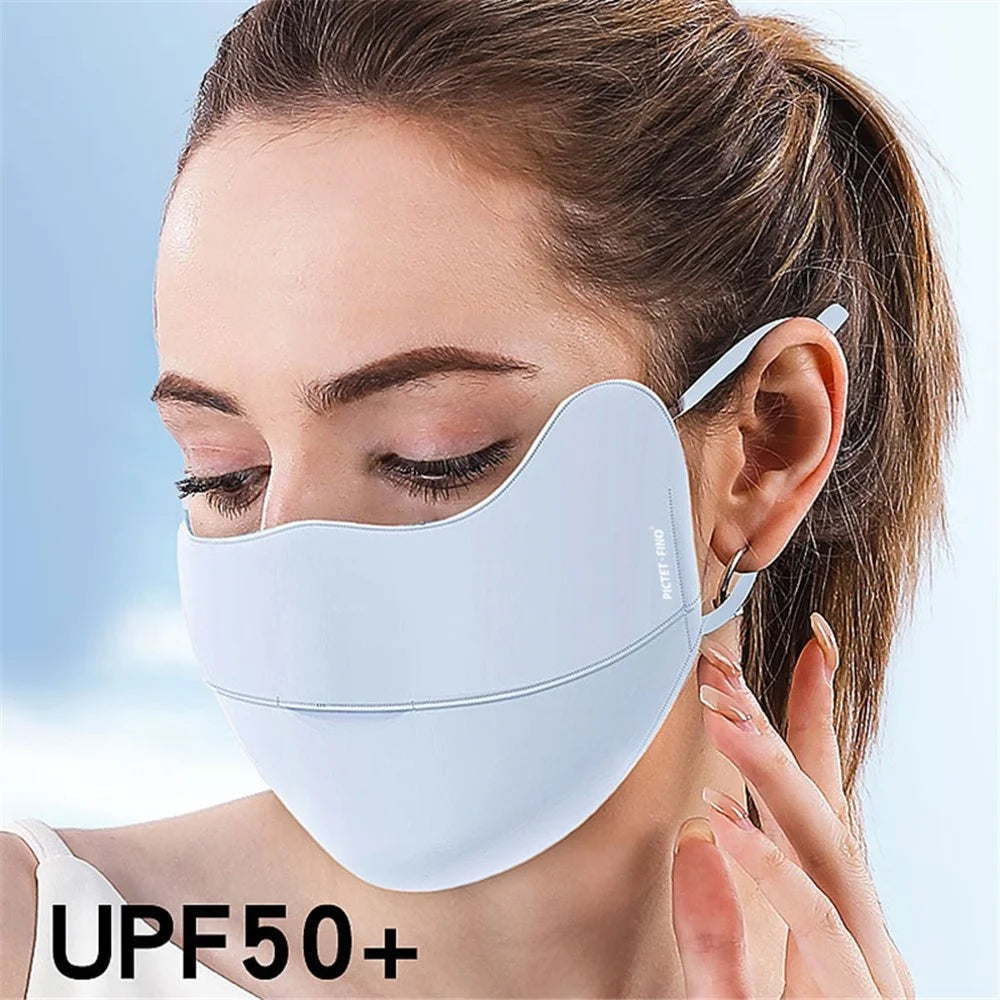 PICTET.FINO RH83 Ice Silk Face Mask UV Protection Breathable Summer Women Face Cover - Light Blue - 2