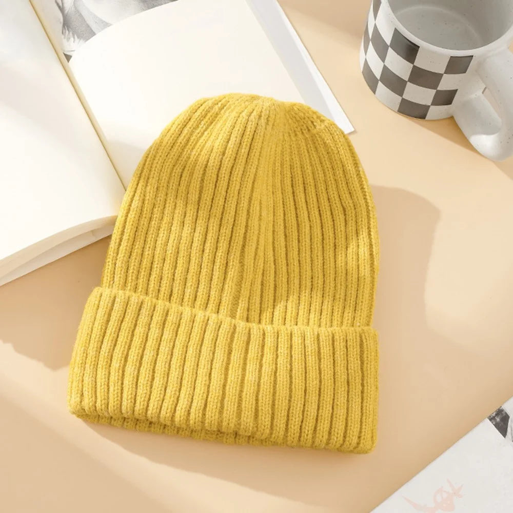 DMZ03 Winter Warm Hats for Adults Warm Knit Beanie Hat Polyacrylic Fiber Unisex Soft Hat - Golden Yellow - 2