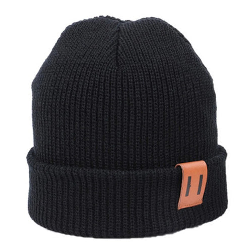 Winter Beanie Cap Outdoor Sports Keep Warm Solid Color Elastic Knit Hat for Kids / Adult - Black / For Adult - 1