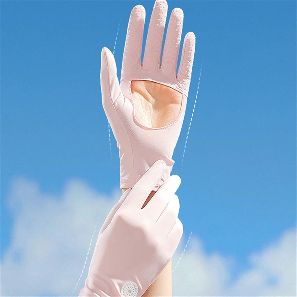 GOLOVEJOY XG72 1 Pair Cycling Cooling Ice Silk Gloves Anti-UV Hand Protector - Pink - 5