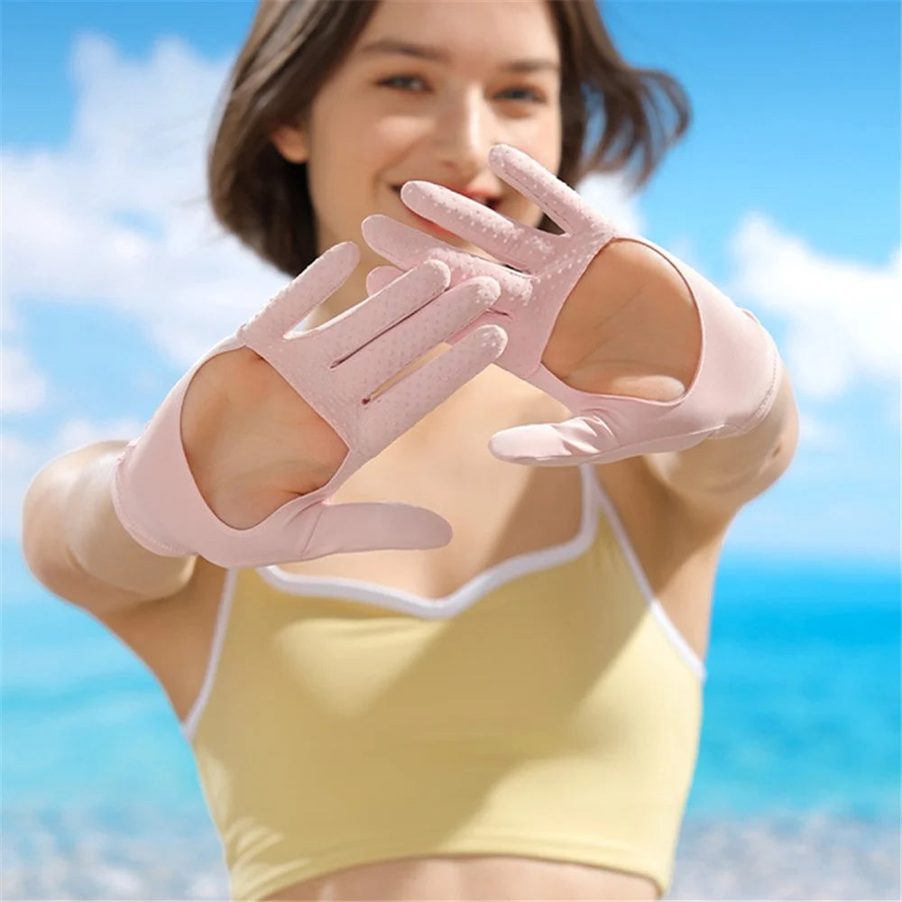 GOLOVEJOY XG72 1 Pair Cycling Cooling Ice Silk Gloves Anti-UV Hand Protector - Pink - 7