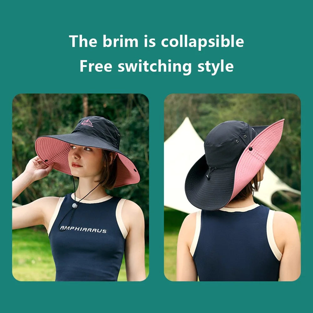 GOLOVEJOY Summer Hat Wide Brim UPF 50+ UV Protection Fishing Cap - XMZ77 / Black - 2