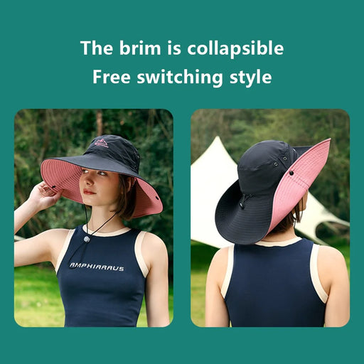 GOLOVEJOY Summer Hat Wide Brim UPF 50+ UV Protection Fishing Cap - XMZ77 / Black - 2