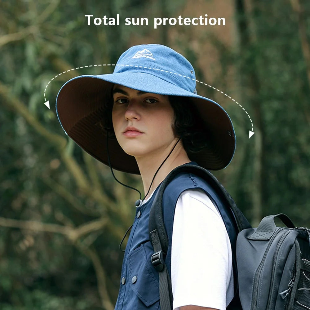 GOLOVEJOY Summer Hat Wide Brim UPF 50+ UV Protection Fishing Cap - XMZ77 / Black - 4
