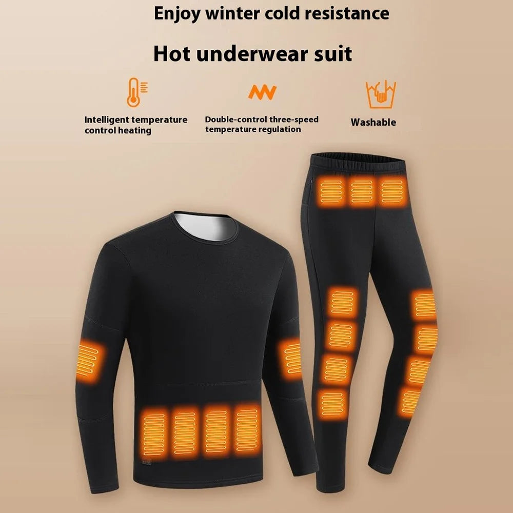 1805-30 Winter 30 Heating Zones Thermal Underwear Electric Heating Cold-Proof Underwear Suit (Without Power Bank) - Black / M - 3