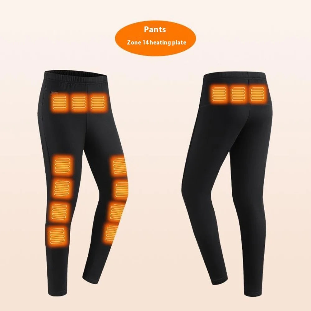 1805-30 Winter 30 Heating Zones Thermal Underwear Electric Heating Cold-Proof Underwear Suit (Without Power Bank) - Black / M - 6