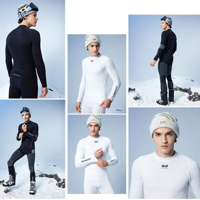 GOLOVEJOY SGY05 Outdoor Ski Quick Drying Long Sleeve Top Pants Winter Compression Clothing Set - Black / L - 3