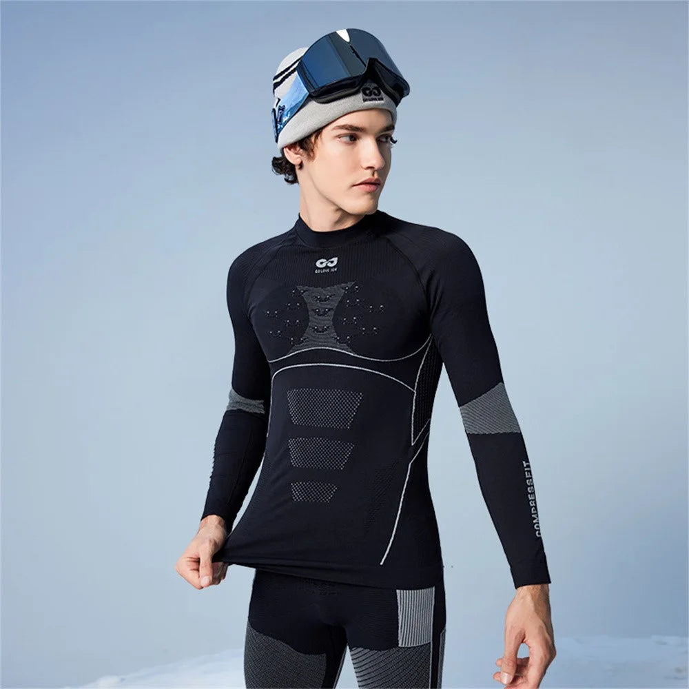 GOLOVEJOY SGY05 Outdoor Ski Quick Drying Long Sleeve Top Pants Winter Compression Clothing Set - Black / L - 5