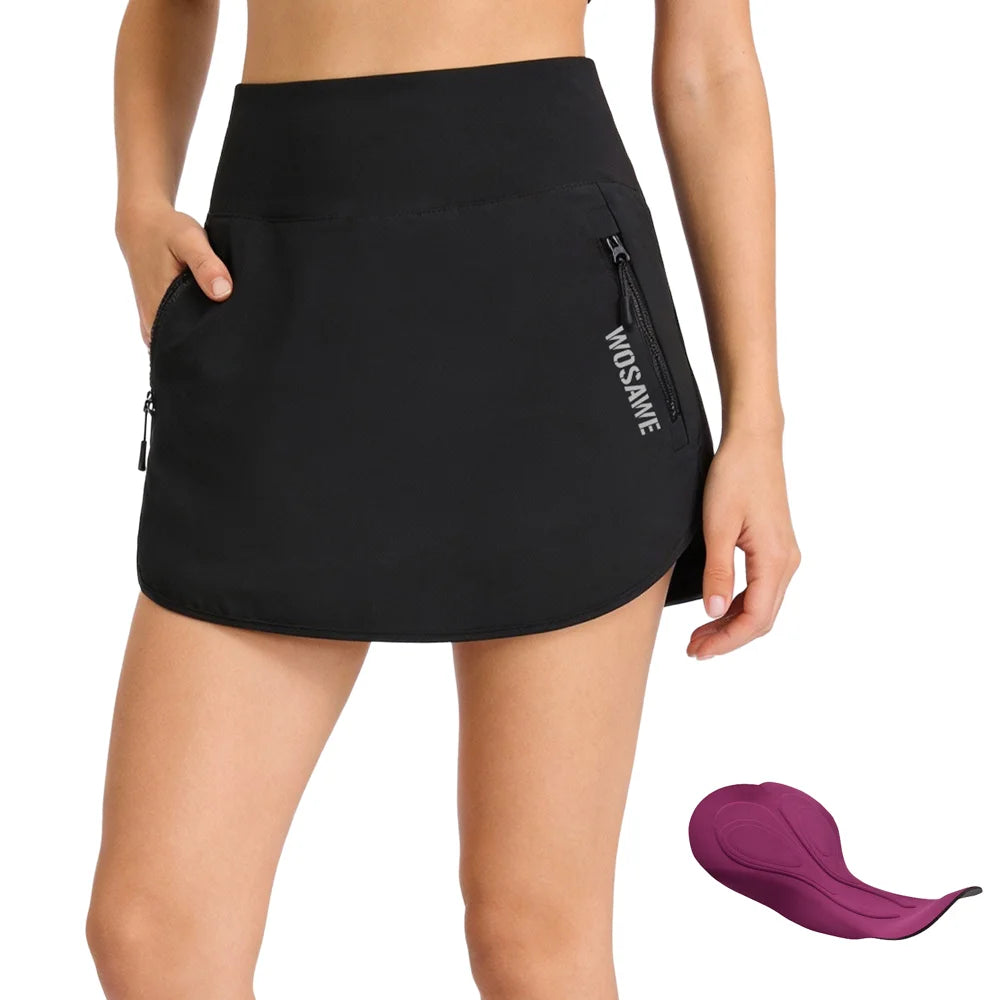 WOSAWE BF146 Summer Breathable Women Cycling Skort 16mm Padded Shorts for Mountain Road Bike - BF146/B Black | Asian Size M / European Size S - 1