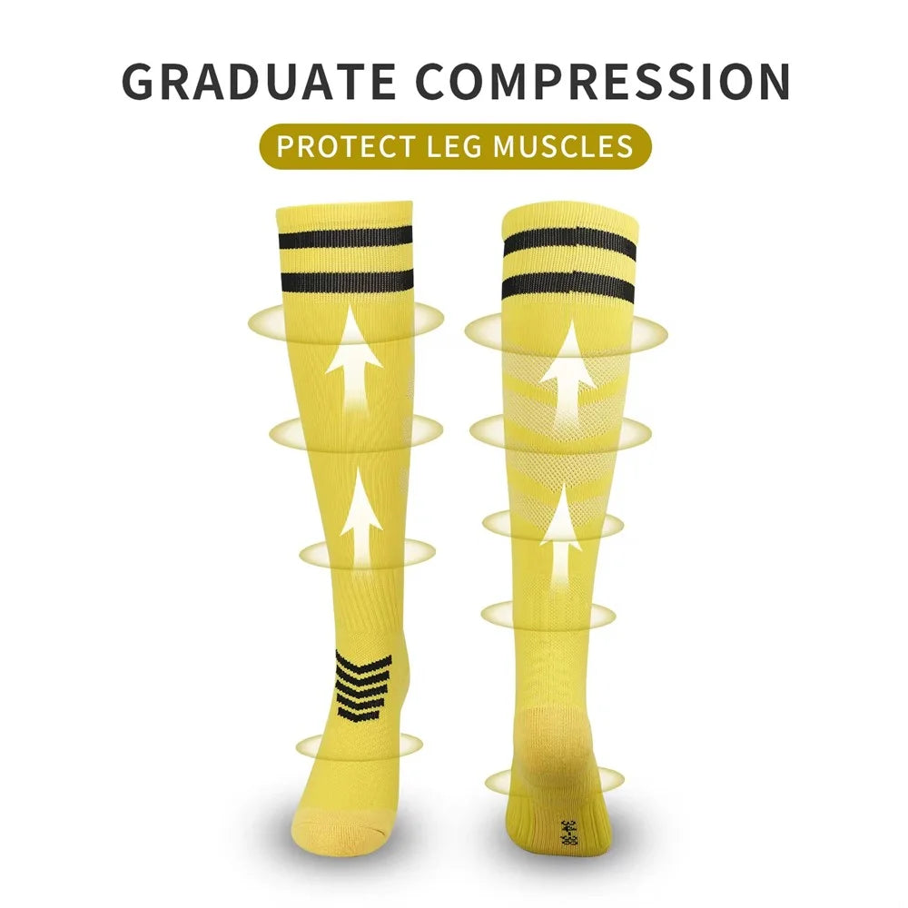 A5139 1 Pair Soccer Socks Striped Design Football High Tube Sports Socks, Size: S - Yellow / Black - 3