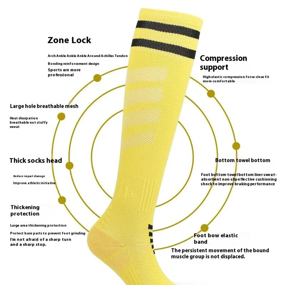 A5139 1 Pair Soccer Socks Striped Design Football High Tube Sports Socks, Size: S - Yellow / Black - 4