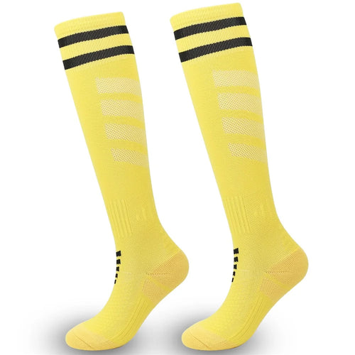 A5139 1 Pair Soccer Socks Striped Design Football High Tube Sports Socks, Size: M - Yellow / Black - 1