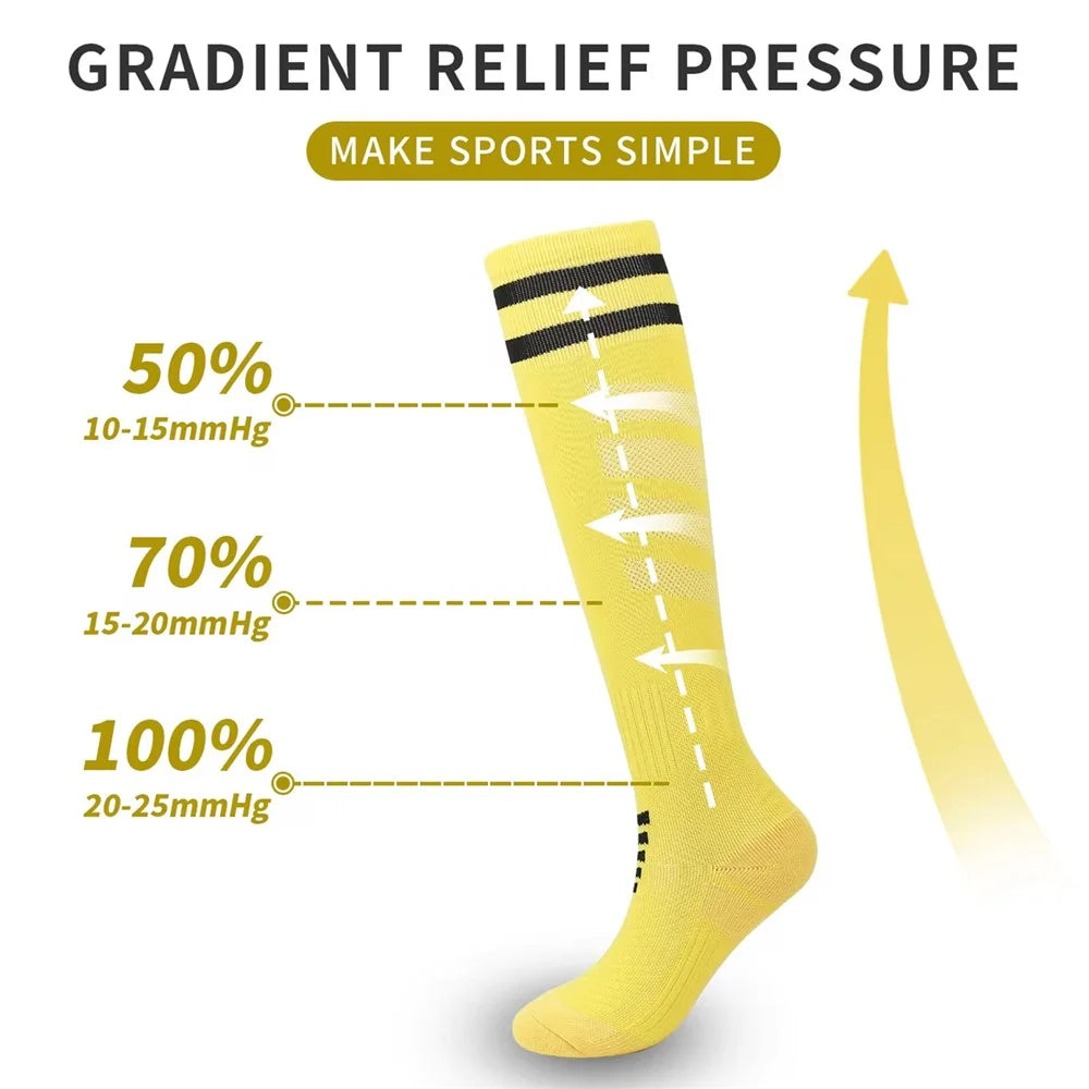 A5139 1 Pair Soccer Socks Striped Design Football High Tube Sports Socks, Size: M - Yellow / Black - 2