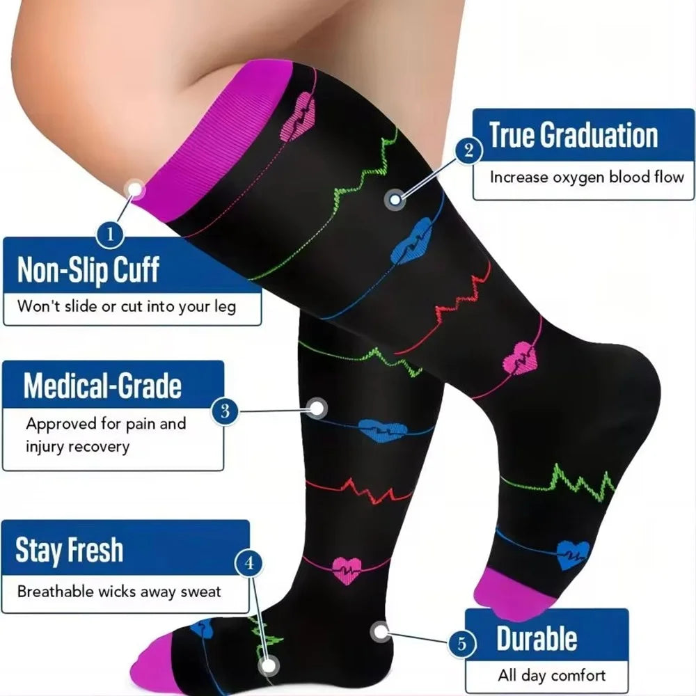 A5141 1 Pair Plus Size Fitness Socks Running Extra Width Socks for Men and Women (4XL) - Colorful Heart - 3