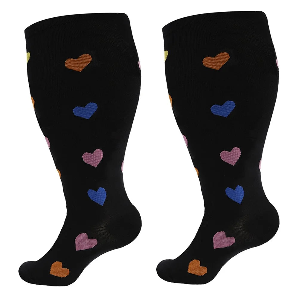 A5141 1 Pair Plus Size Fitness Socks Running Extra Width Socks for Men and Women - Colorful Heart / 2XL - 1