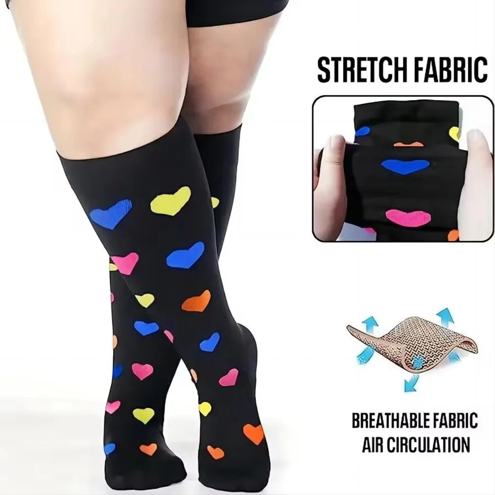 A5141 1 Pair Plus Size Fitness Socks Running Extra Width Socks for Men and Women - Colorful Heart / 2XL - 2
