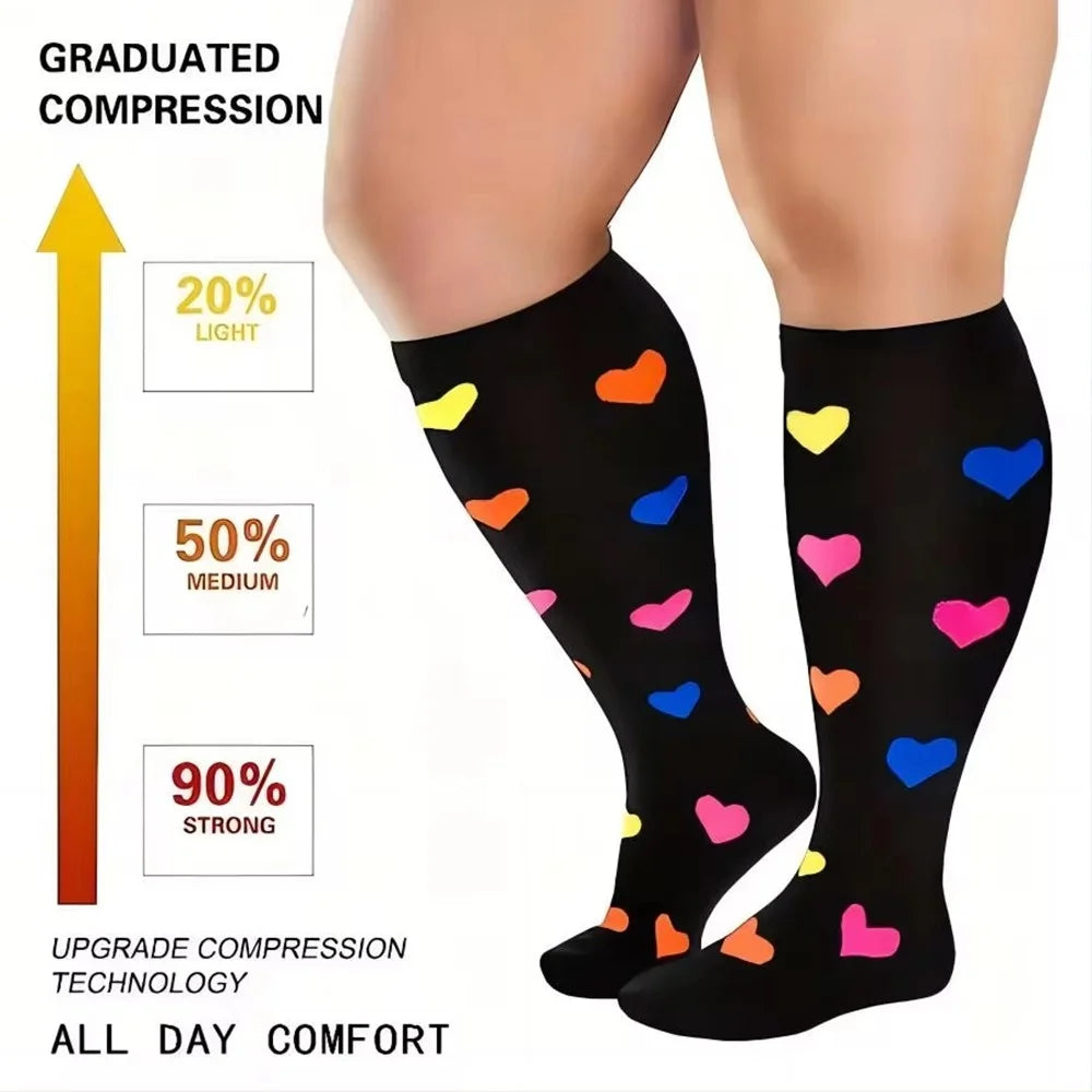 A5141 1 Pair Plus Size Fitness Socks Running Extra Width Socks for Men and Women - Colorful Heart / 2XL - 4