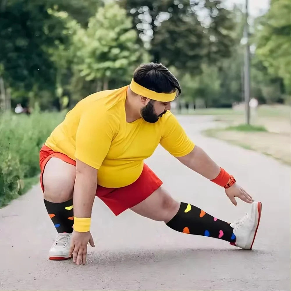 A5141 1 Pair Plus Size Fitness Socks Running Extra Width Socks for Men and Women - Colorful Heart / 2XL - 5