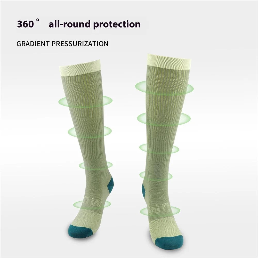 A6601 1 Pair Soccer Compression Socks Calf Knee High Tube Running Sweat-Absorbed Stockings - Green - 2