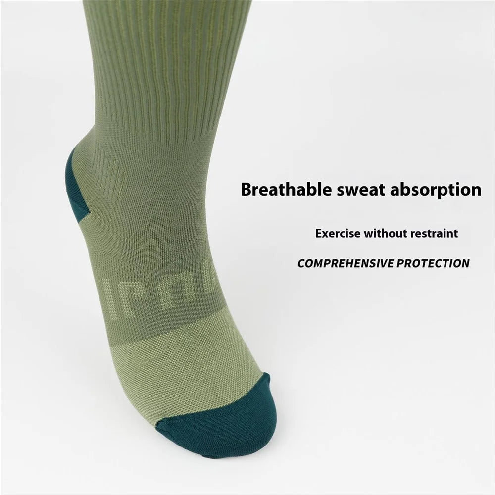 A6601 1 Pair Soccer Compression Socks Calf Knee High Tube Running Sweat-Absorbed Stockings - Green - 3