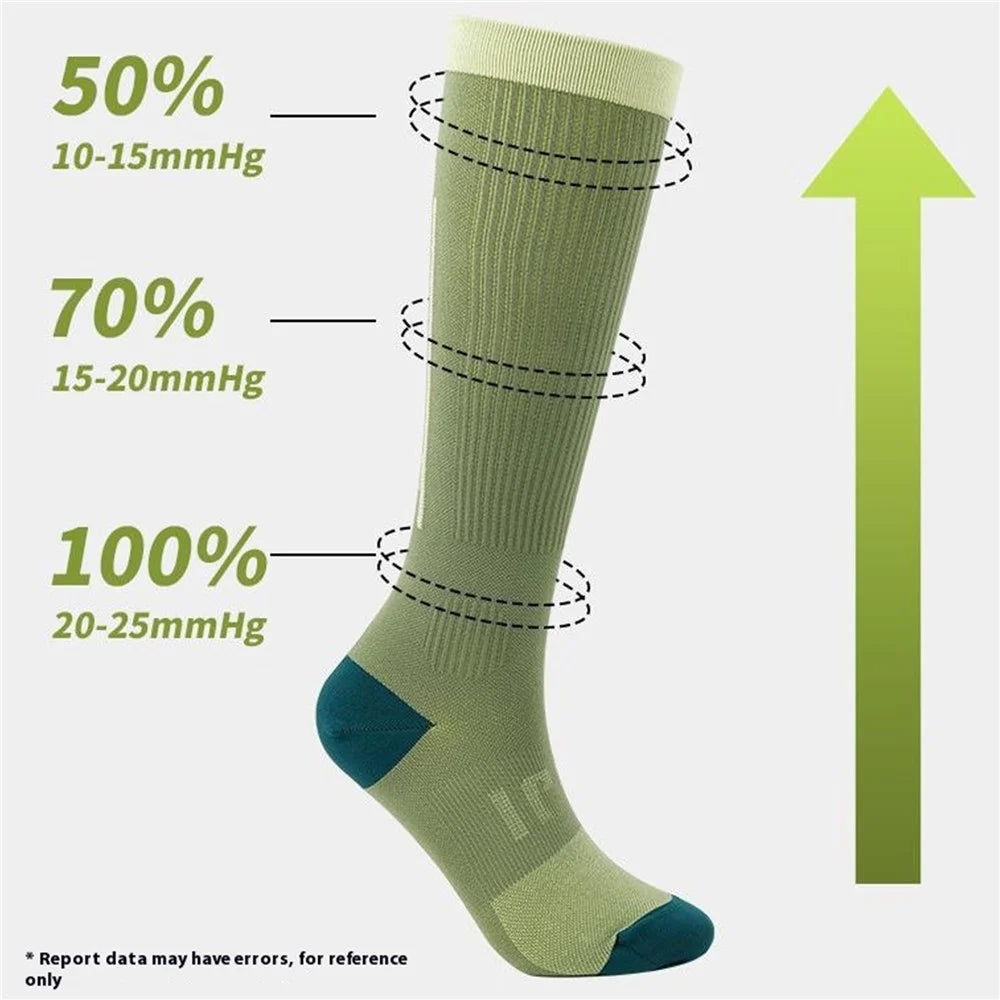 A6601 1 Pair Soccer Compression Socks Calf Knee High Tube Running Sweat-Absorbed Stockings - Green - 5