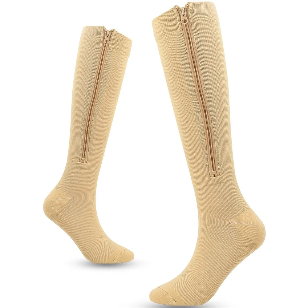 A5115 1 Pair Sports Zipper Compression Socks Calf High Tube Compression Stockings - Skin Color / S / M - 1
