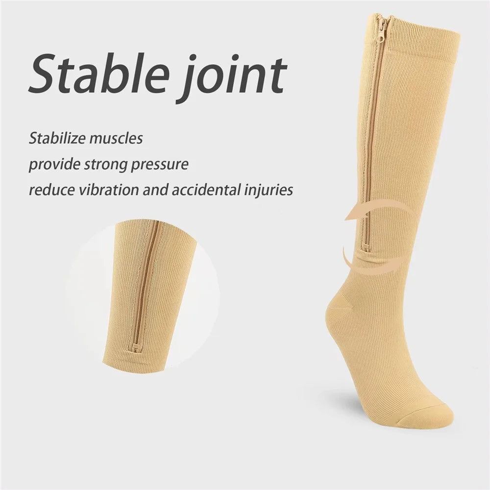 A5115 1 Pair Sports Zipper Compression Socks Calf High Tube Compression Stockings - Skin Color / S / M - 3
