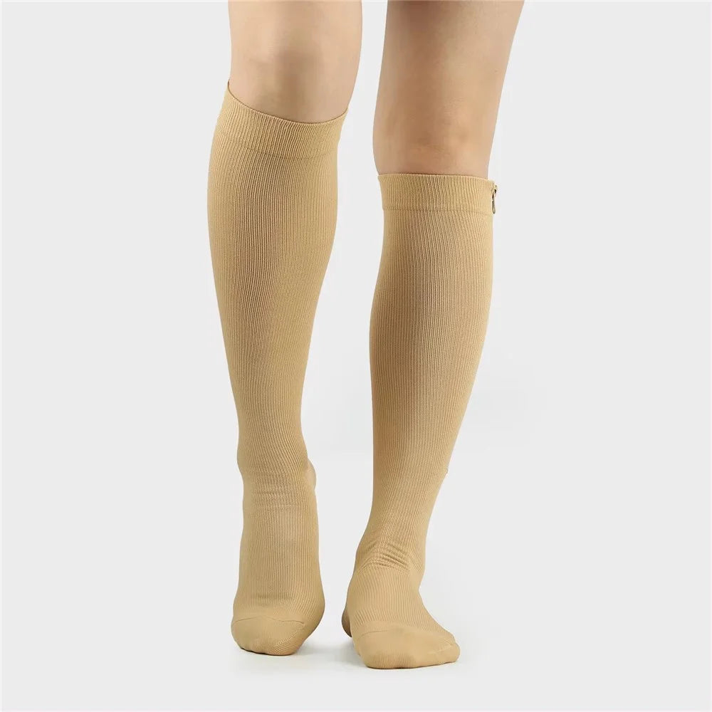 A5115 1 Pair Sports Zipper Compression Socks Calf High Tube Compression Stockings - Skin Color / S / M - 4