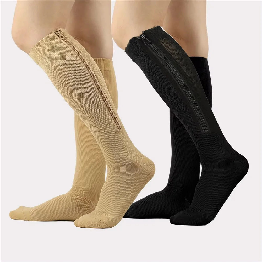 A5115 1 Pair Sports Zipper Compression Socks Calf High Tube Compression Stockings - Skin Color / S / M - 5