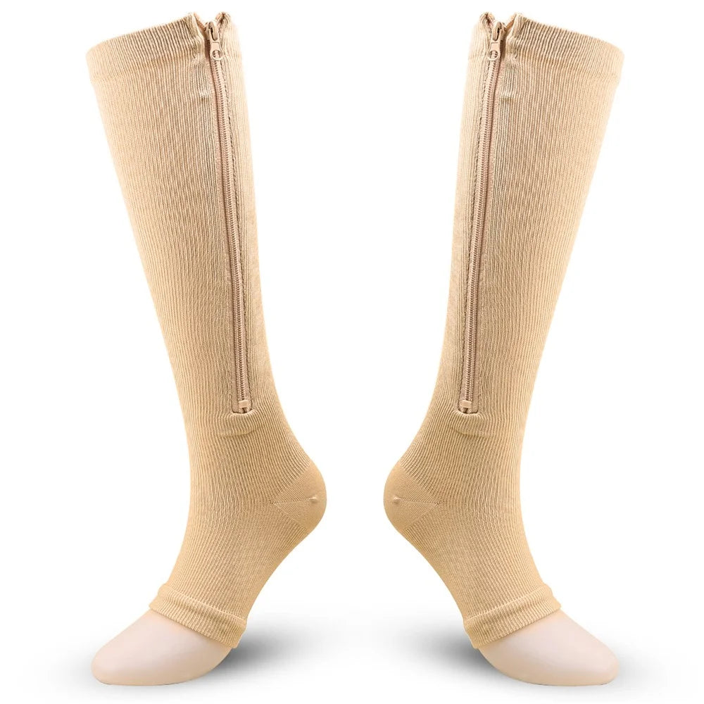A5109 1 Pair Sports Zipper Compression Socks Calf High Tube Compression Stockings - Skin Color / S / M - 1