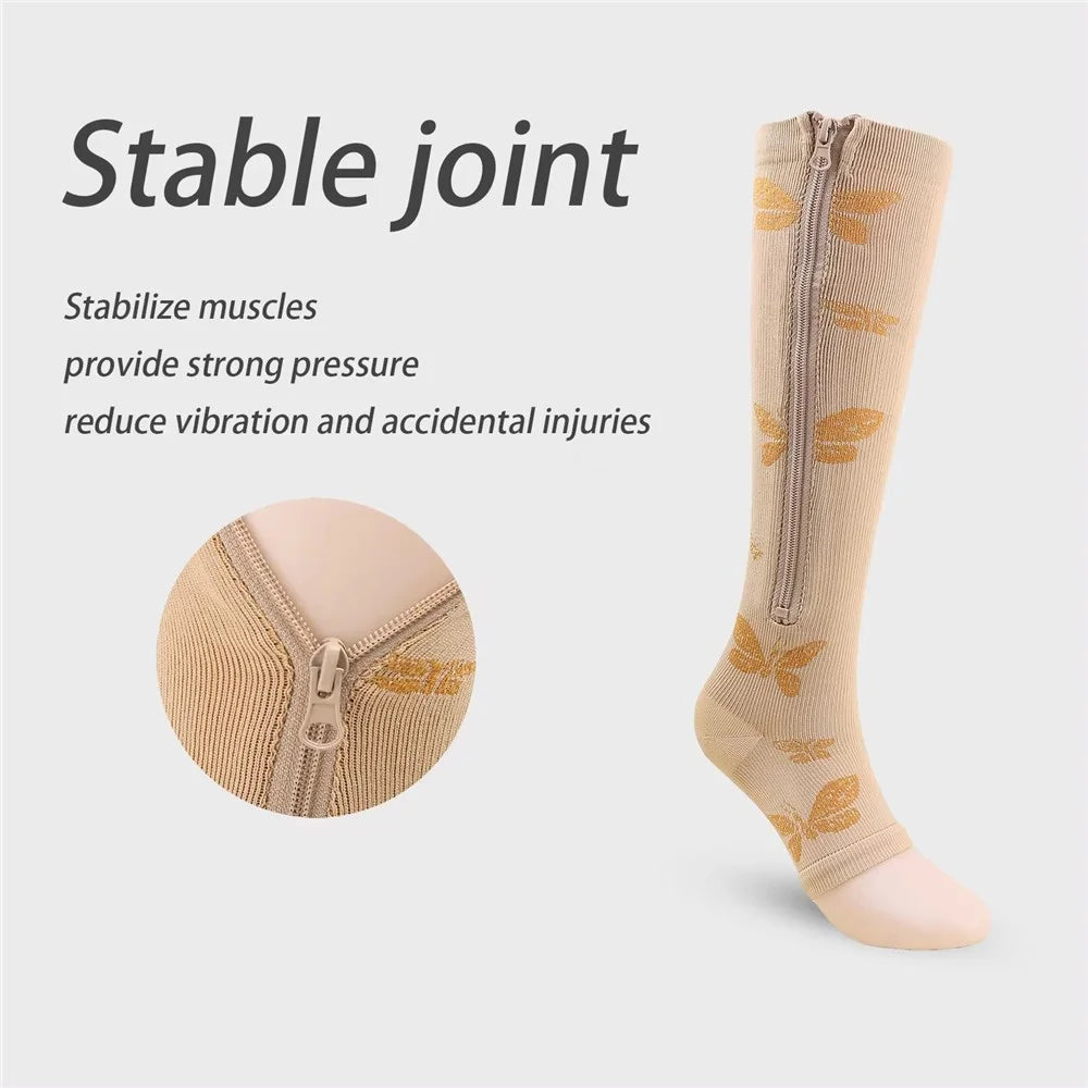 A5109 1 Pair Sports Zipper Compression Socks Calf High Tube Compression Stockings - Skin Color / S / M - 2