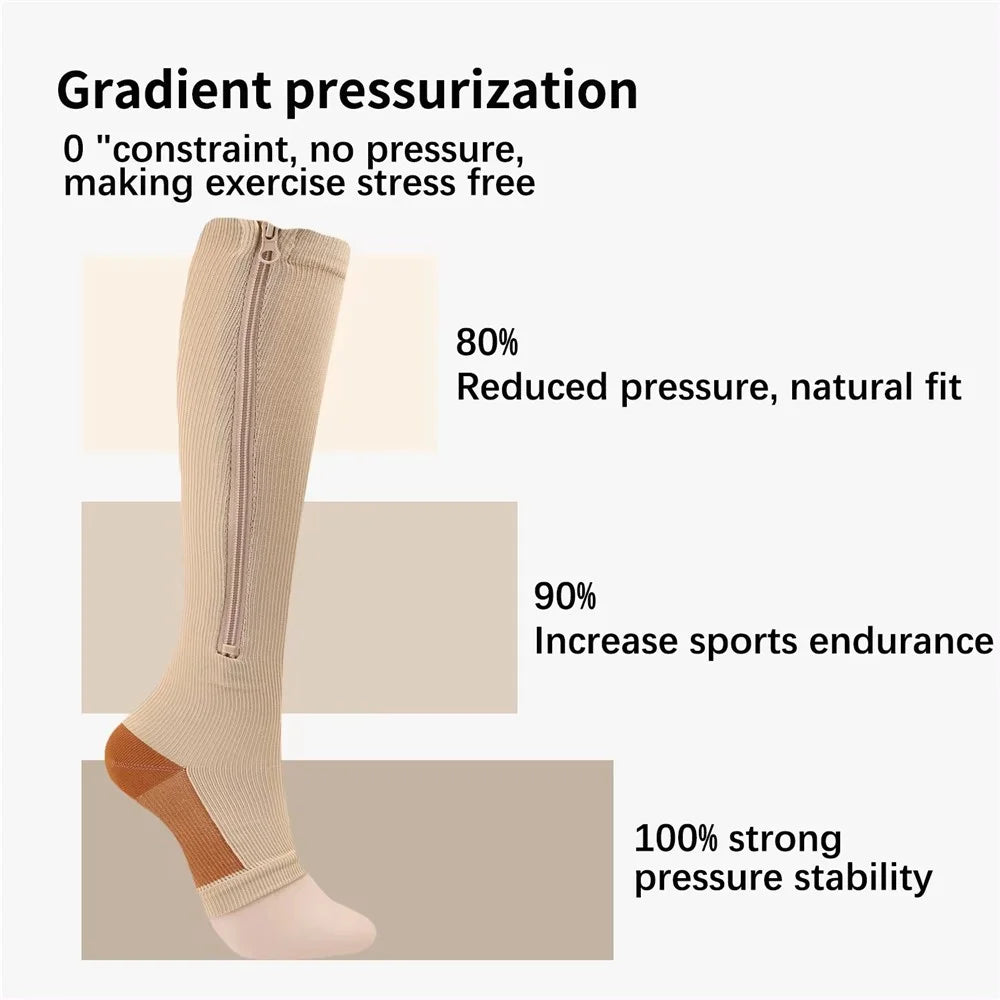 A5109 1 Pair Sports Zipper Compression Socks Calf High Tube Compression Stockings - Skin Color / S / M - 3