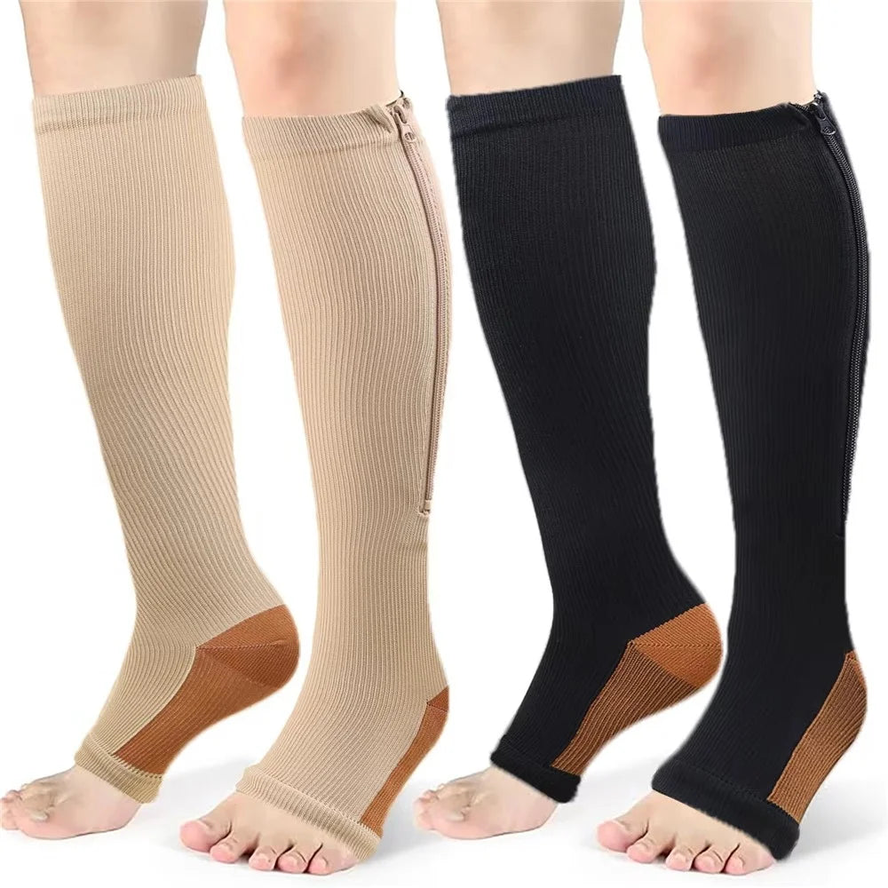 A5109 1 Pair Sports Zipper Compression Socks Calf High Tube Compression Stockings - Skin Color / S / M - 4