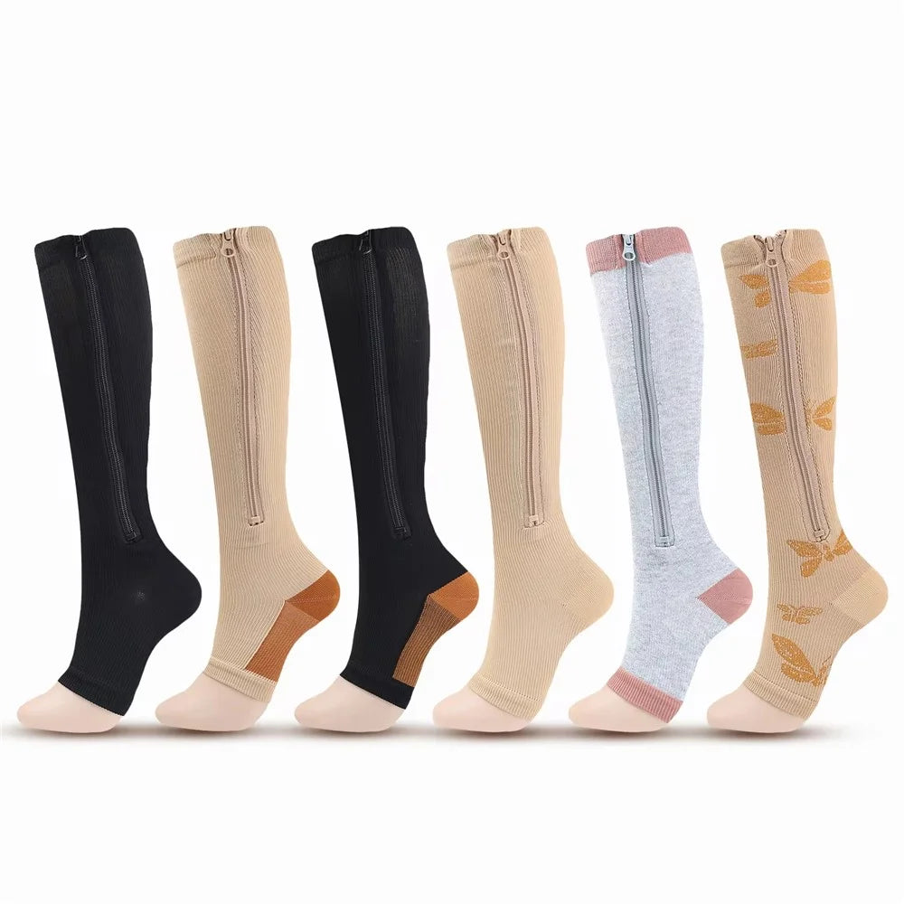 A5109 1 Pair Sports Zipper Compression Socks Calf High Tube Compression Stockings - Skin Color / S / M - 5