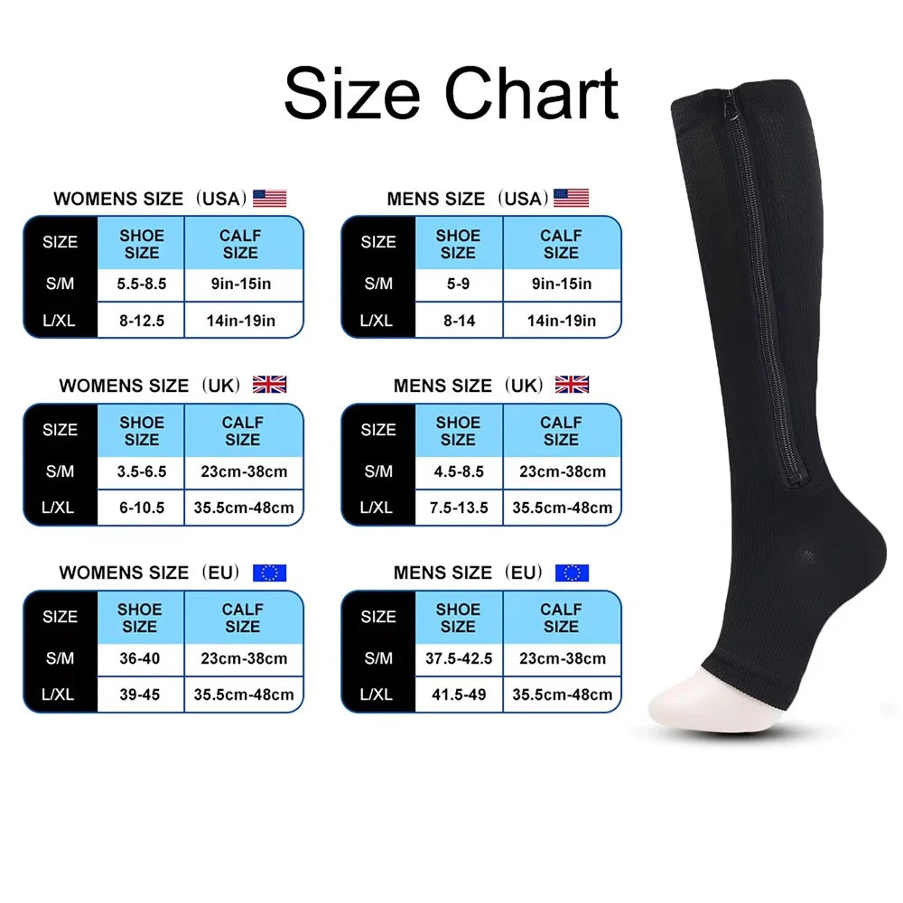 A5109 1 Pair Sports Zipper Compression Socks Calf High Tube Compression Stockings - Skin Color / S / M - 6