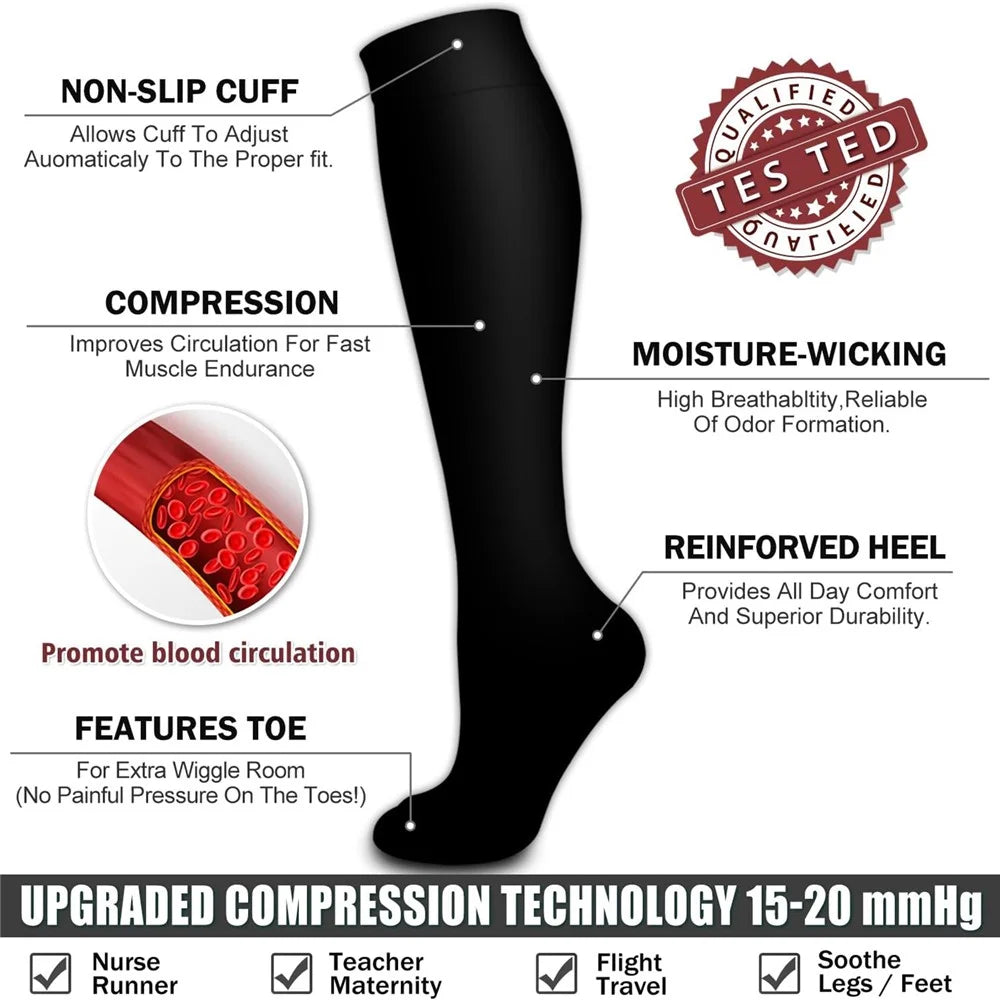 A5110 1 Pair Fitness Compression Socks Anti-Slip Calf High Tube Compression Stockings - Black / S / M - 2