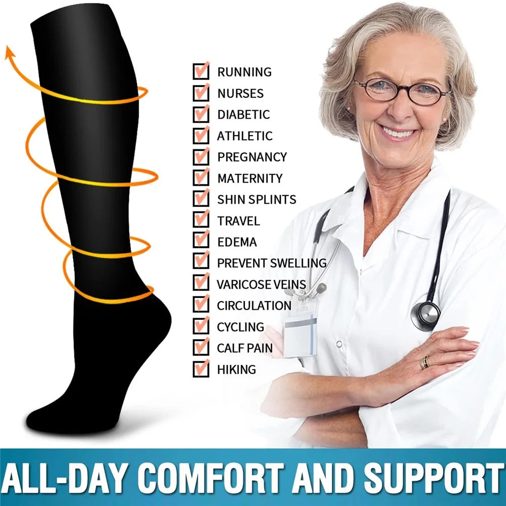 A5110 1 Pair Fitness Compression Socks Anti-Slip Calf High Tube Compression Stockings - Black / S / M - 4