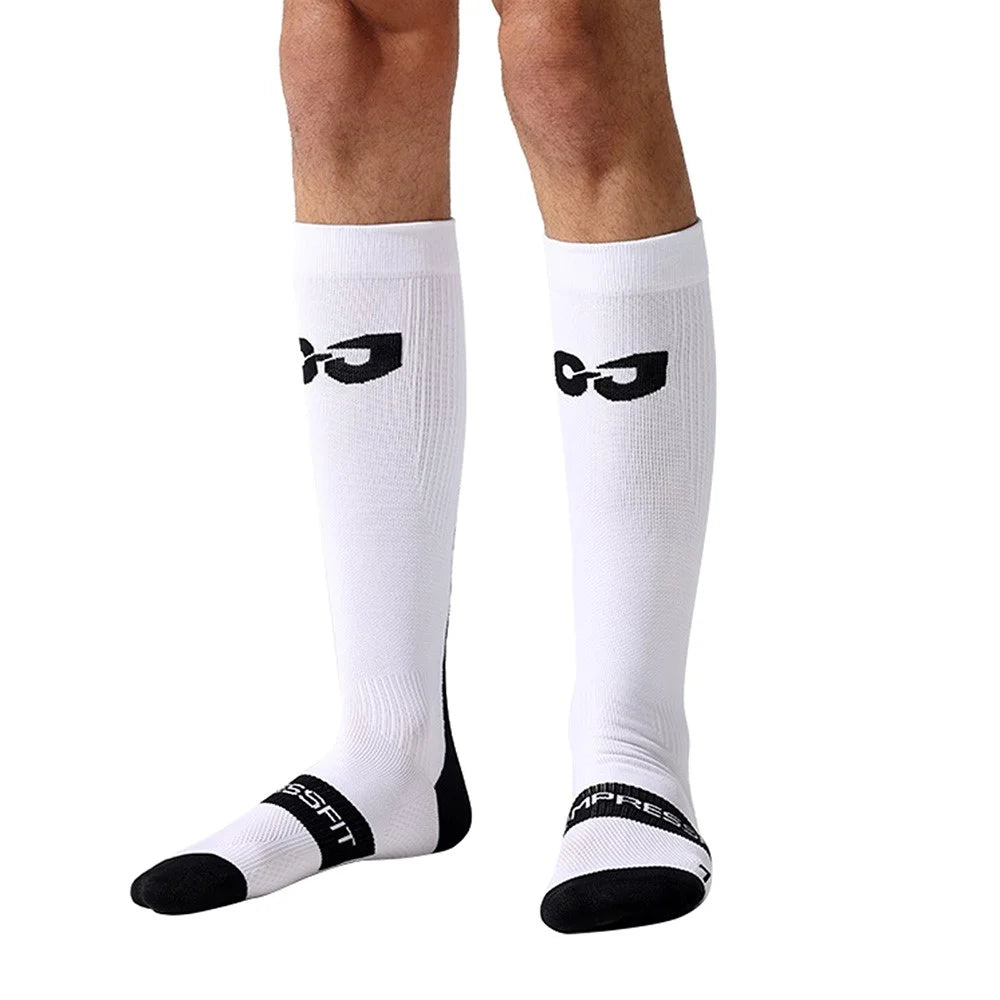 GOLOVEJOY DWZ13 Reflective High Tube Sports Socks Compression Socks for Men Women - White / Size 40-44 - 1
