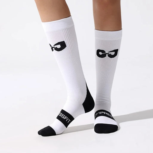 GOLOVEJOY DWZ13 Reflective High Tube Sports Socks Compression Socks for Men Women - White / Size 40-44 - 2