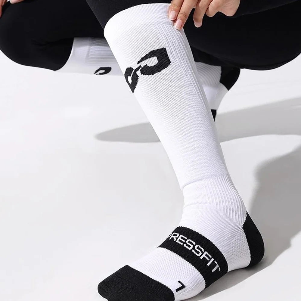 GOLOVEJOY DWZ13 Reflective High Tube Sports Socks Compression Socks for Men Women - White / Size 40-44 - 3
