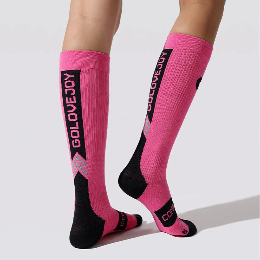 GOLOVEJOY DWZ13 Reflective High Tube Sports Socks Compression Socks for Men Women - White / Size 40-44 - 7