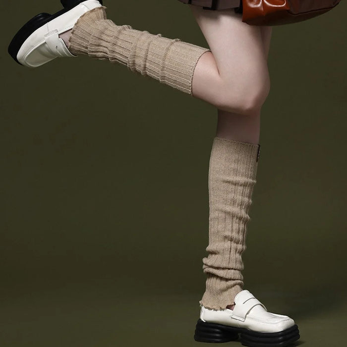 GOLOVEJOY DWZ03 Autumn Winter Knit Leg Warmers Women Thermal Leg Socks Boot Cover - Beige - 5